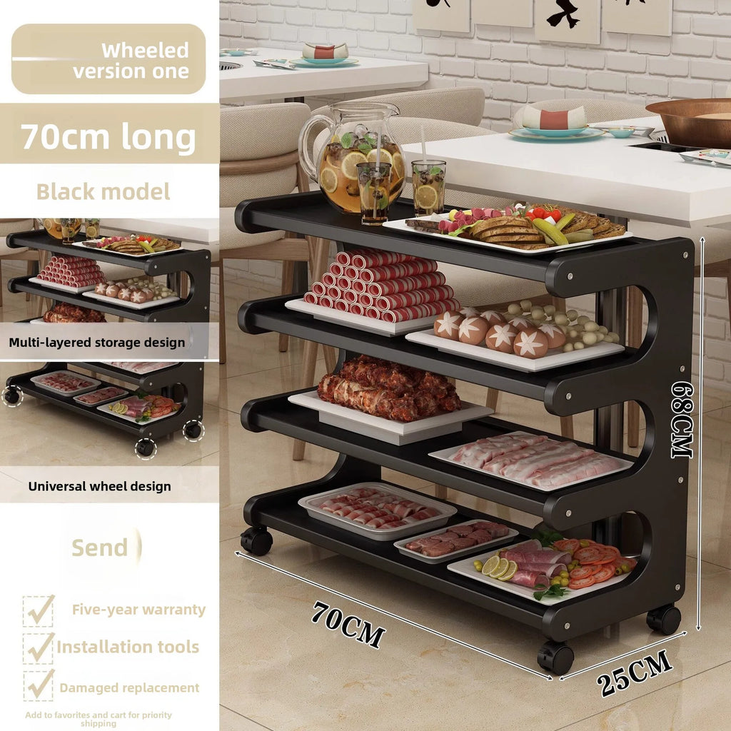 Household shelves Multifunctional kitchen preparation Multi-layer hot pot trolley Finishing shelves Storage racks Movable Oasis Select Pulley 4 layers 70