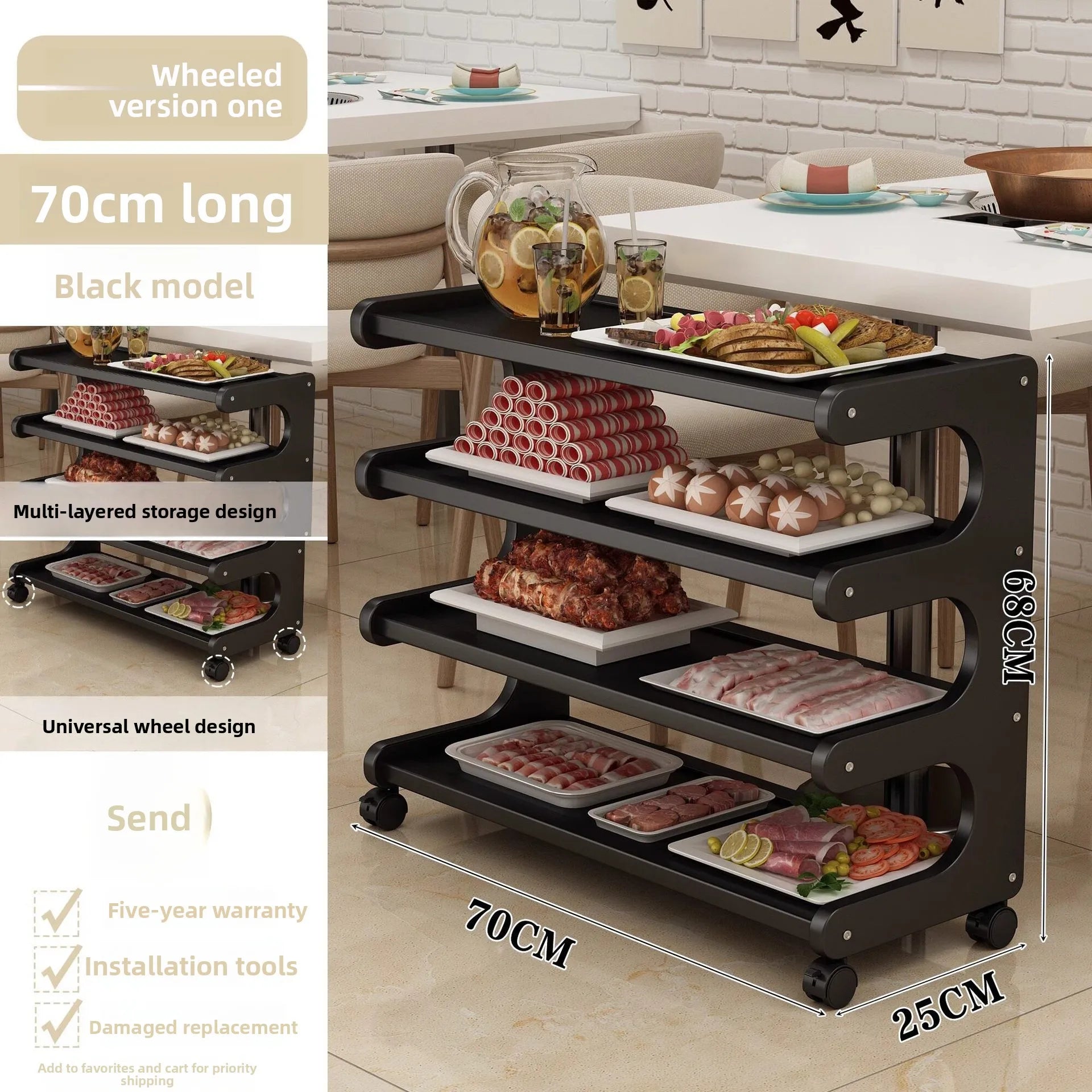 Household shelves Multifunctional kitchen preparation Multi-layer hot pot trolley Finishing shelves Storage racks Movable Oasis Select Pulley 4 layers 70
