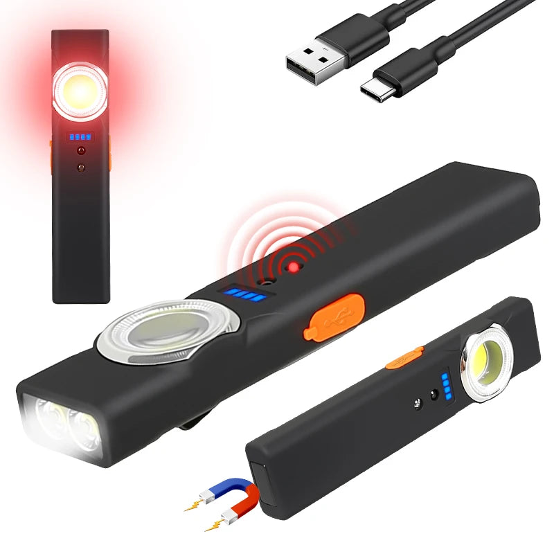 Multi Functional LED Sensor Flashlight with Pen Clip Rechargeable Magnetic Work Light Outdoor Torch Lamp for Camping Hiking Home Oasis Select