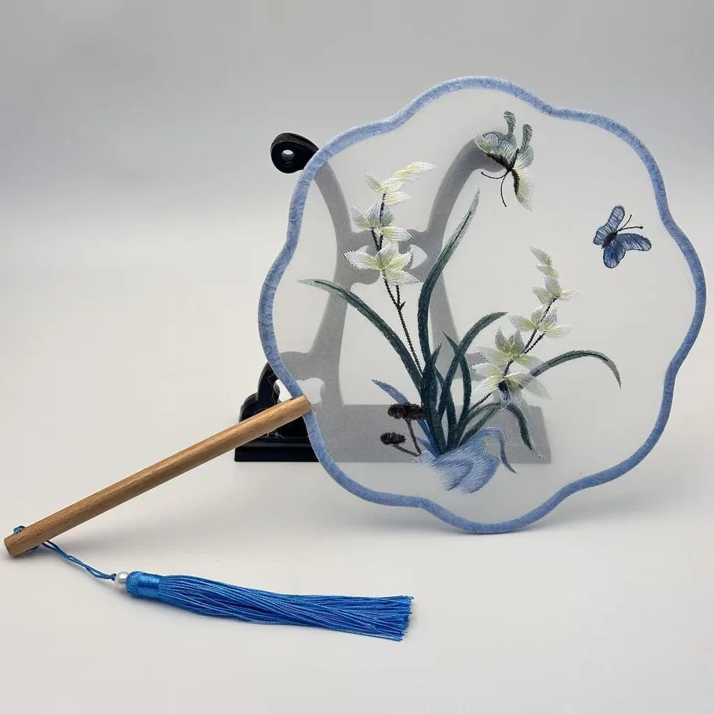 Chinese Style Silk Round Fan Double-sided Floral Embroidery Hand Fans with Tassel Summer Dance Fan For Women Wedding Home Decor Oasis Select Assorted Colors-8