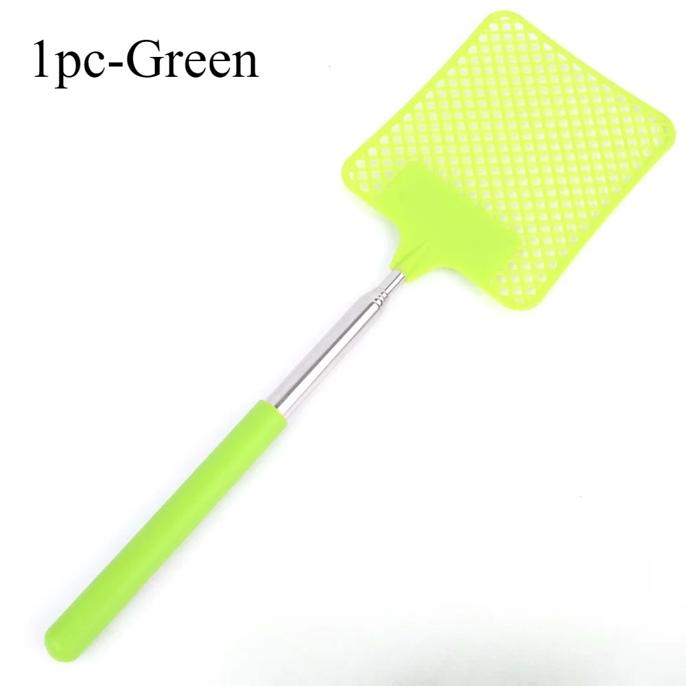 1/2pcsMini Retractable Plastic Fly Swatter; Stainless Steel Non-slip Handle; Summer Mosquito Swatter; Fly Killer For Home Garden Oasis Select 1pc-Green
