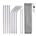 Reusable Drinking Straw 304 Stainless Steel Straws Straight Bent Metal Straw with Cleaner Brush Pouch Wholesale Oasis Select E Silver with bag