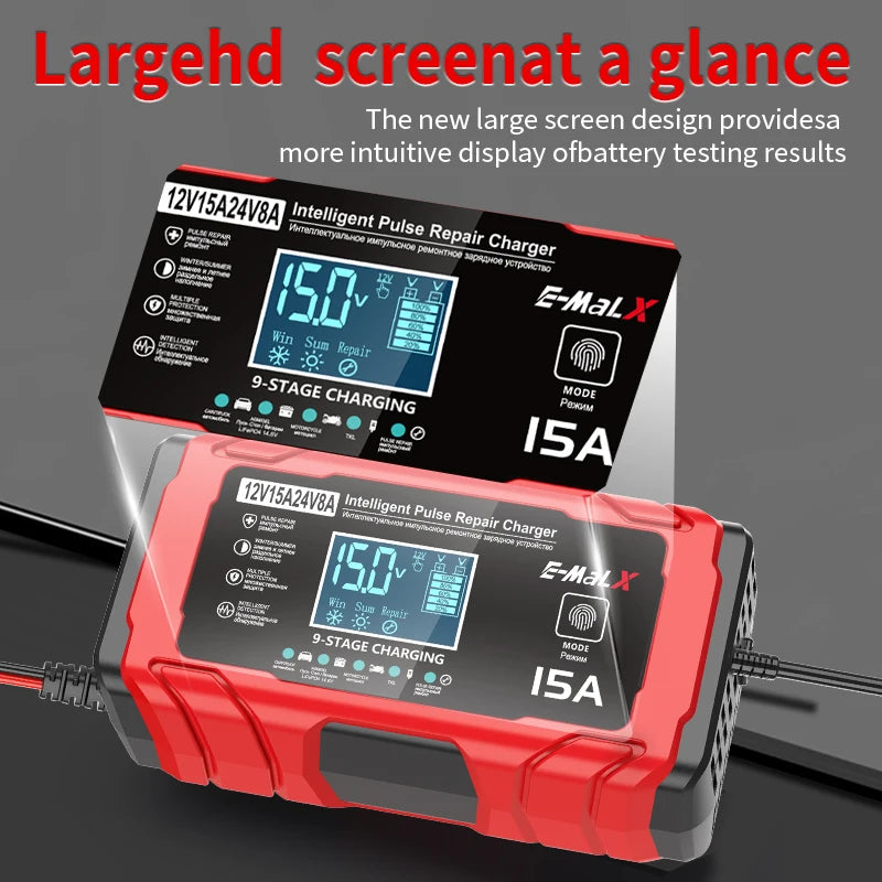 14.6V 15A Lifepo4 Battery Smart Pulse Repair Charger 12V 15A 24V 8A Electric Motorcycles Charger For Lead Acid AGM GEL Battery Oasis Select