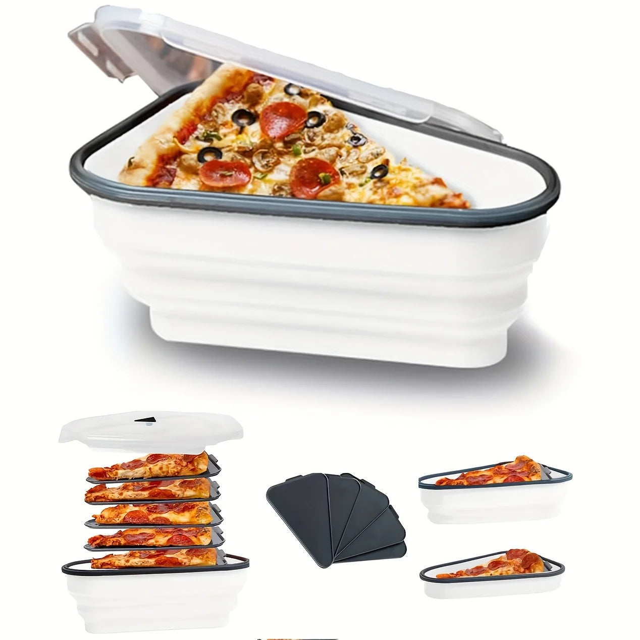1pc Space-Saving Silicone Pizza Storage Container with 5 Microwavable Serving Trays - Reusable,Collapsible Design Oasis Select