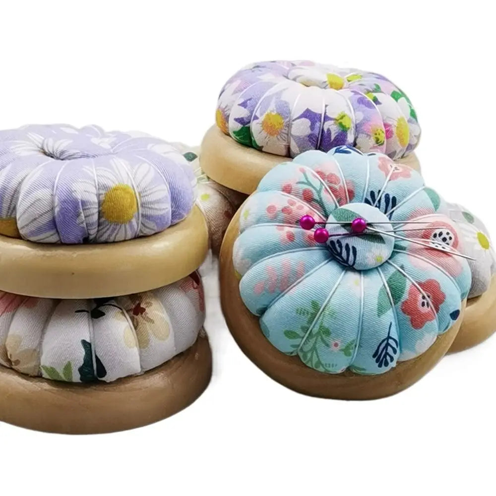 Pumpkin Pin Cushion – Wood Base Cotton Needle Holder
