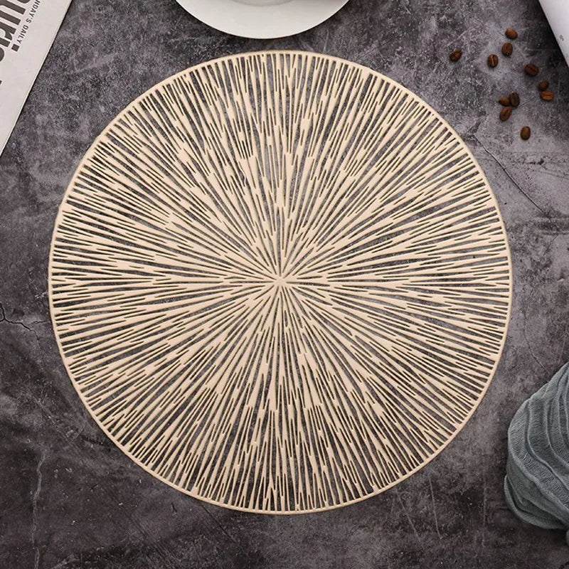 Round Placemats Restaurant Hollow PVC Decoration Meal Mat Anti-Hot Dining Table Line Mat Steak Plate Pad Oasis Select