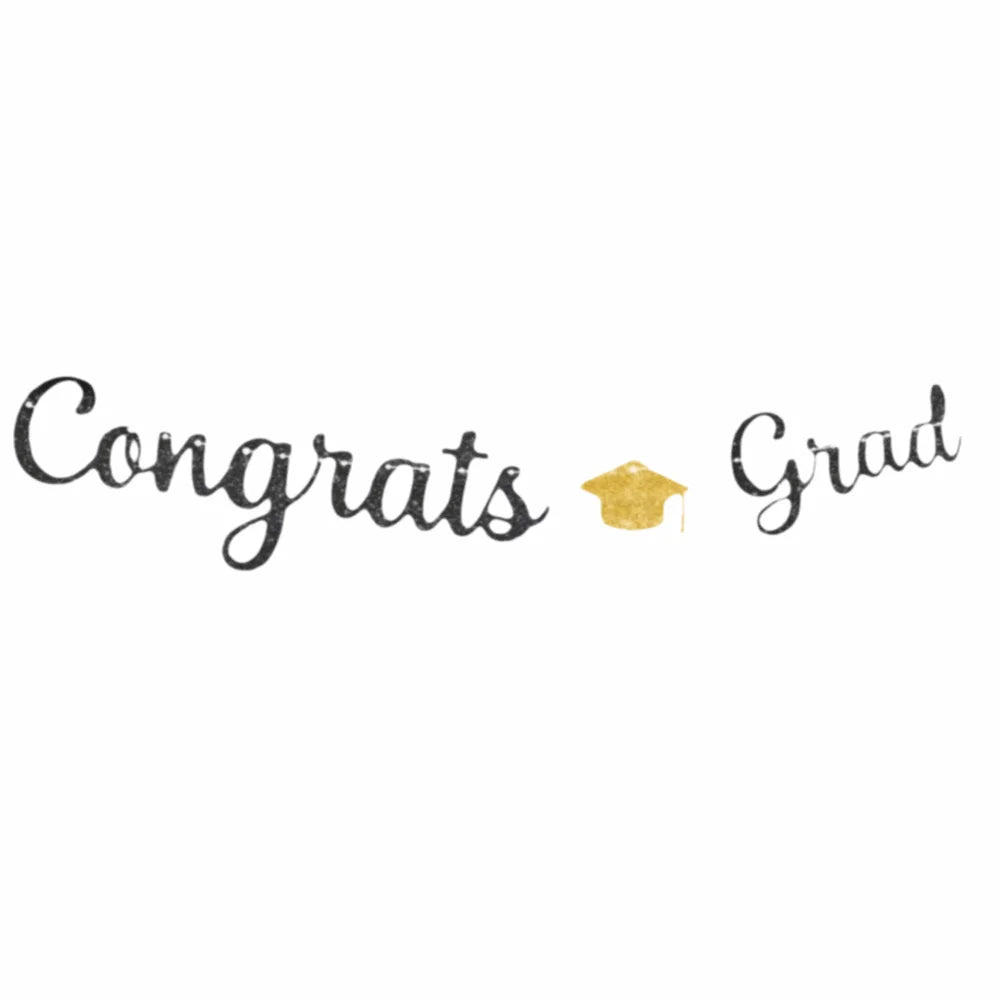 Gold Glitter Graduation Party Banner Garland – Reusable Decor