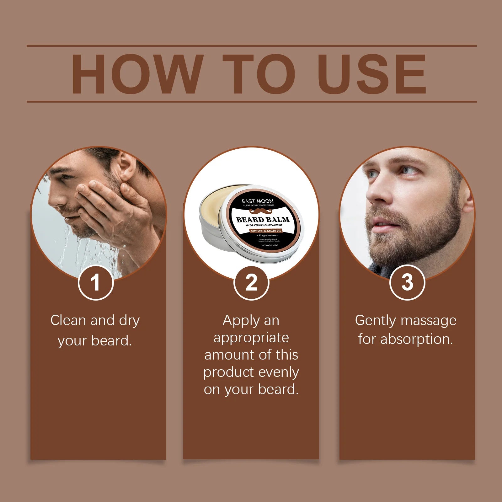East Moon Coconut Oil Men's Beard Care Wax Moisturize Smooth Dashing Nourish Mustaches Natural Styling Soften Beard Growth Balm Oasis Select