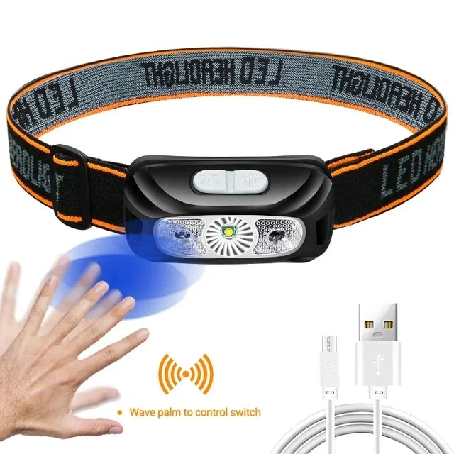 Strong Light Headlamp Portable LED Sensor Headlamp USB-C Rechargeable Head Flashlight Outdoor Camping Fishing Emergency Lantern Oasis Select Packing A Without free gifts