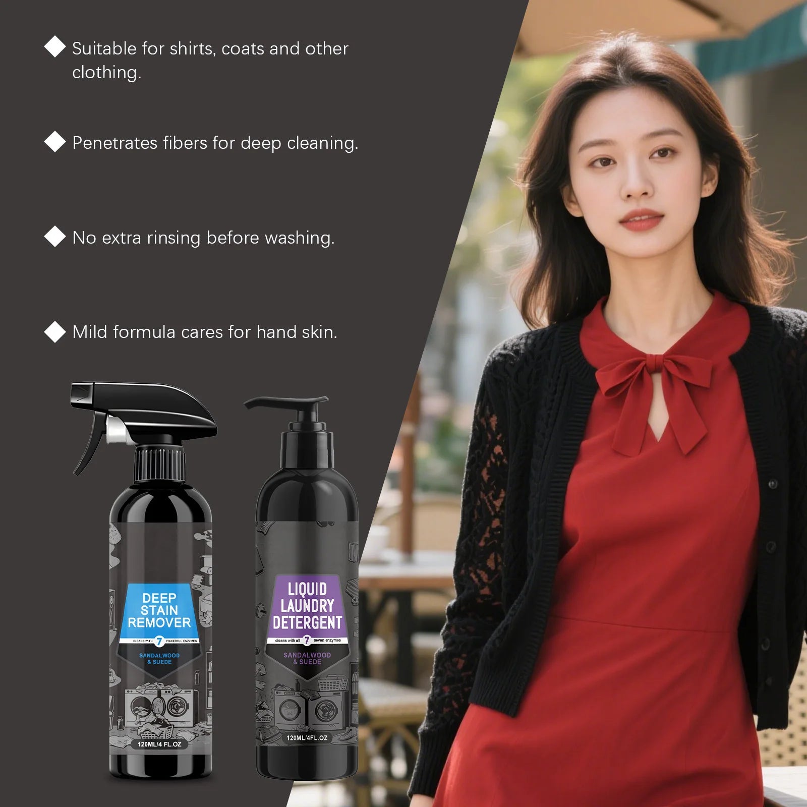 Laundry Detergent Stain Remover Gentle Clothing Cleaner Oil Stain Removal Fabric Care Rapid Decomposition Fast Acting 120ml Oasis Select