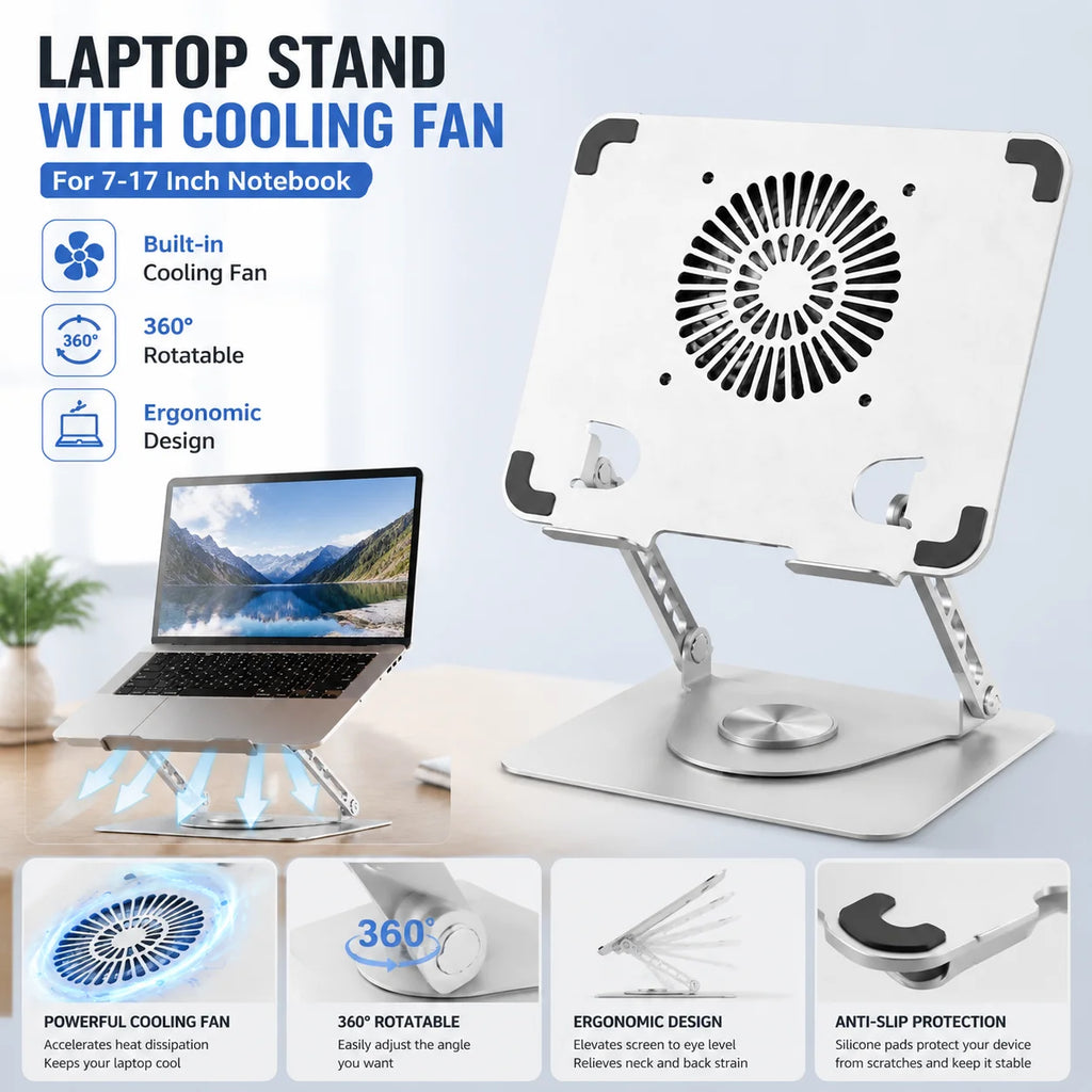 Laptop Stand with Cooling Fan – Fits 7–17" Notebooks