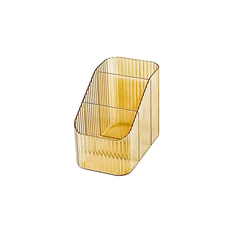 Storage Box Desktop Cosmetic Pen Holder Cosmetic Storage Bucket Transparent Trapezoid Cosmetic Storage Rack Oasis Select S - Yellow