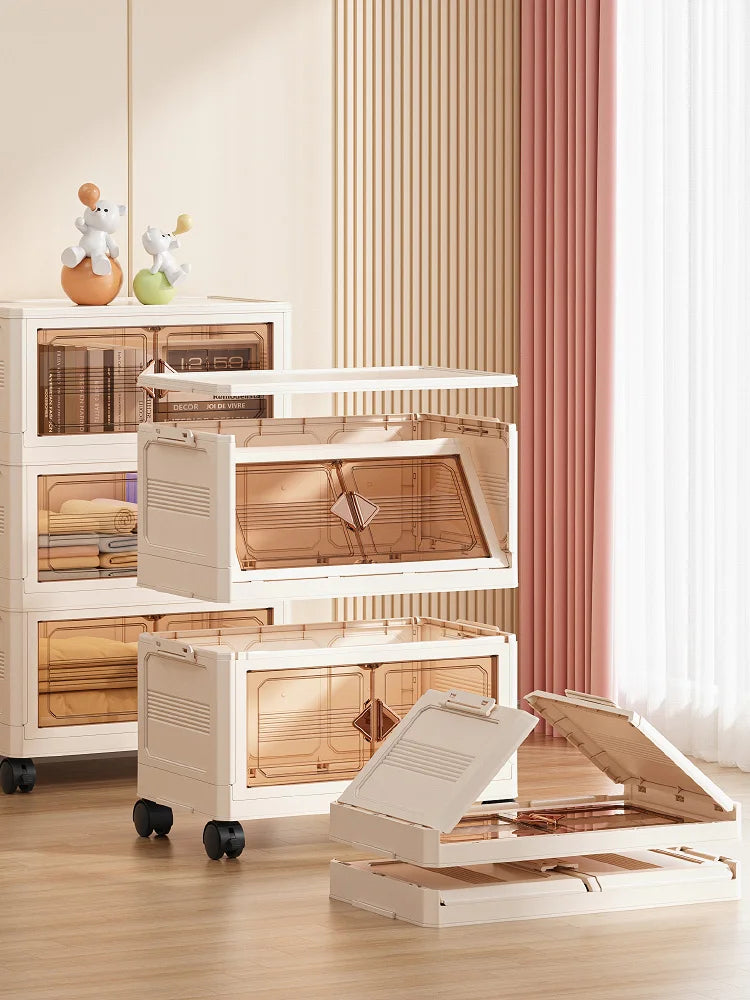 45cm Foldable Width Plastic Storage Box with Wheels Multi-Layer Clothing Cabinet Organizer for Books Kitchen Oasis Select