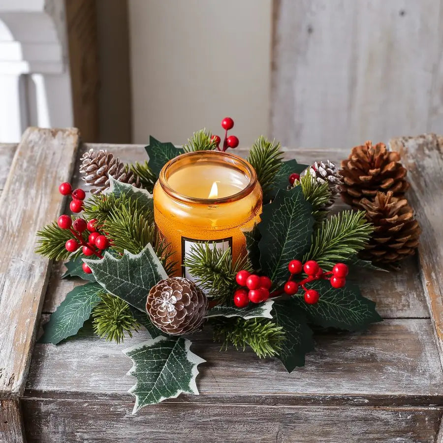 Christmas Candle Rings Table Decoration Christmas Wreath Candle Holder Ring Red Berries Table Centerpieces Candle Wreath Oasis Select