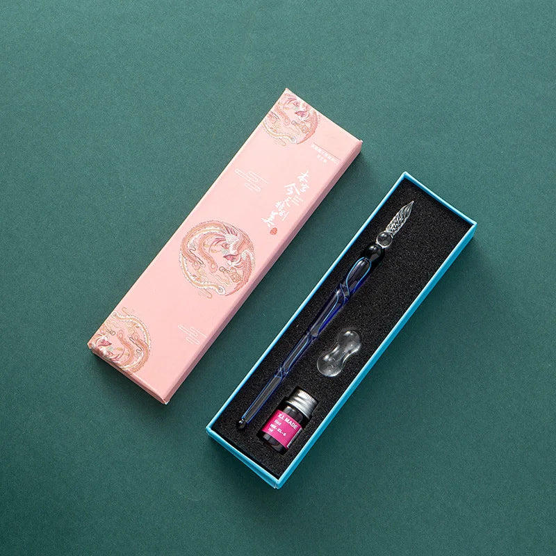 Fantasy glass pen dipped in water, antique style colored ink, crystal signature pen, gift pen dipped in ink set Oasis Select 5