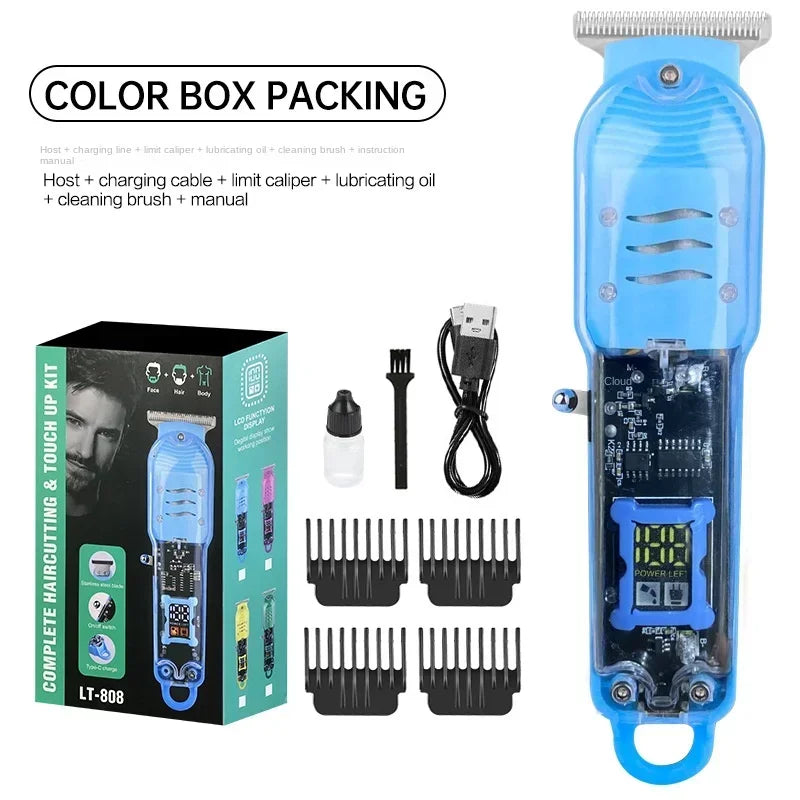 Professional Hair Cutting Machine Rechargeable Clipper Transparent Electric Hair Trimmers For Men Cordless Hair Cut Machine Oasis Select Blue