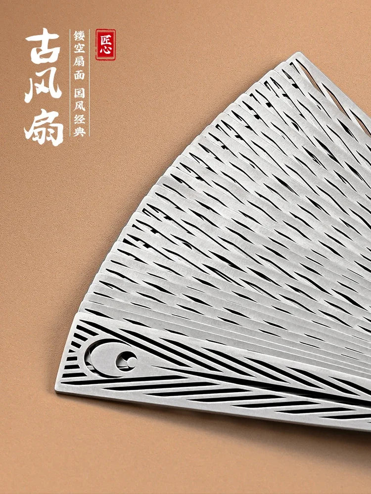 New Chinese Steel Gufeng Fan Hollowed Out Portable Self-defense Kung Fu Iron Fan Tai Chi Metal Stainless Steel Folding Fan Oasis Select