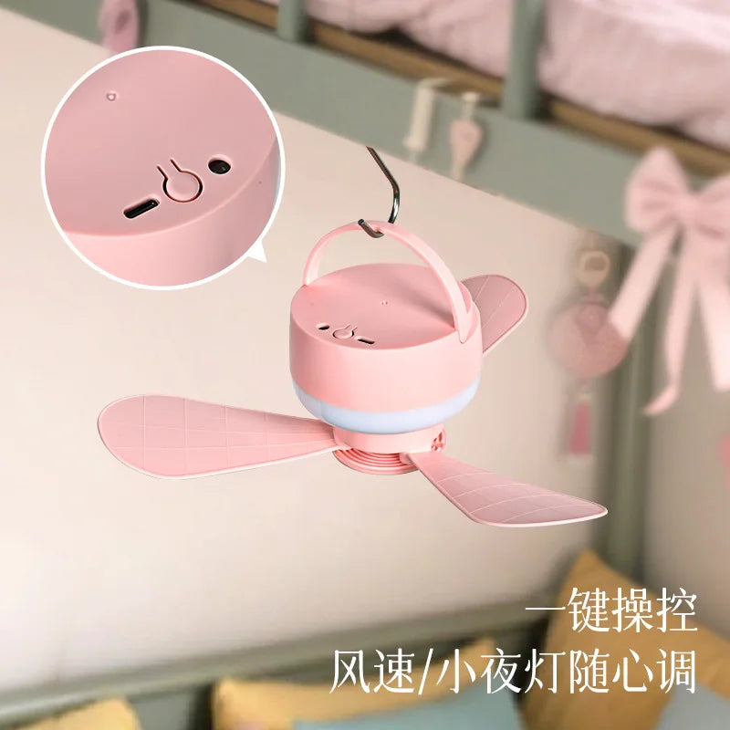 Rechargeable Mini Ceiling Fan with Remote – USB Camping Dorm
