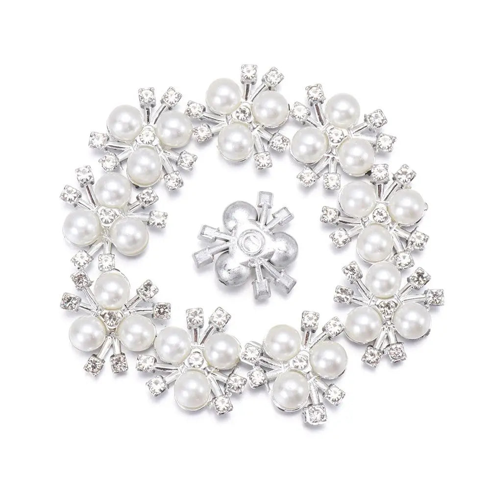 10PCS 16MM Vintage Buttons Clothing Flatback Plating Pearl Buckle Rhinestone Snowflake Cabochon DIY Craft Apparel Sewing Tools Oasis Select 2