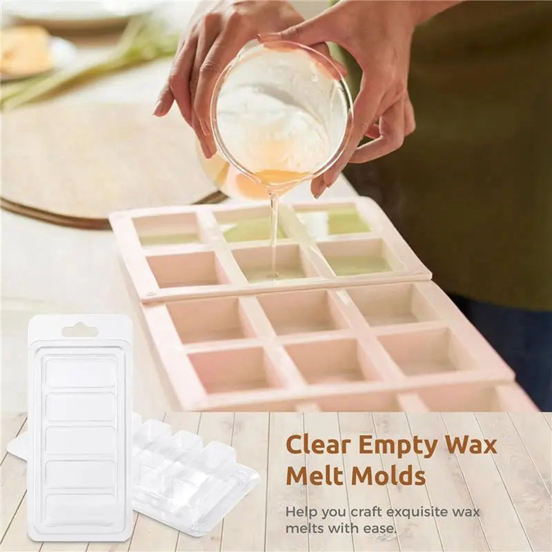 LIKE WISH 100 Pcs Wax Melt Containers, 5-Cavity Wax Melt Clamshell Molds,Clear Empty Plastic Wax Melt Mold For DIY Candles Makin Oasis Select