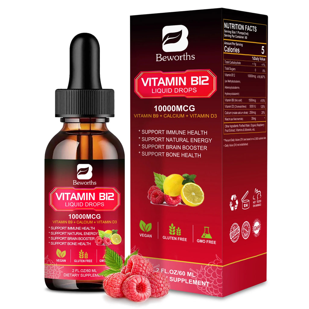 BEWORTHS Vitamin B12 Drops Energy Supplements Support Immune Health Protecting Cardiovascular Health Promote Digestion Oasis Select 60ML 1bottle United States