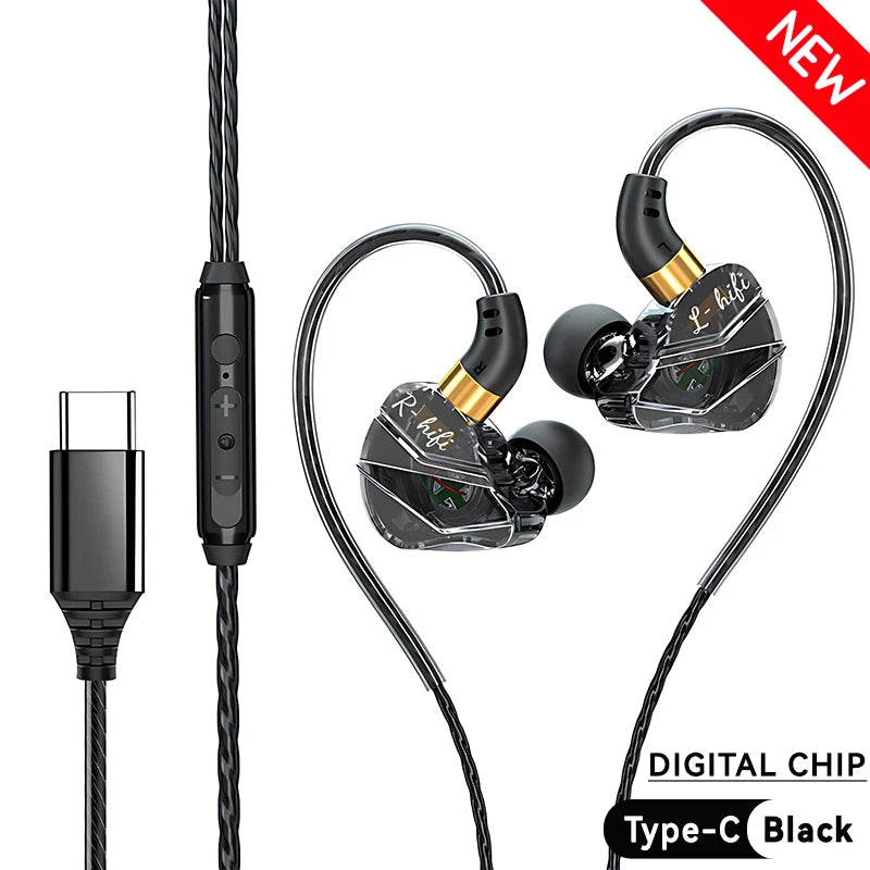 9D Surround HIFI Heavy Bass Headset 3.5MM/Type-C Digital Chip With Mic In-Ear Wired Headphones Music Sports For Samsung Android Oasis Select Type-C Black (New)
