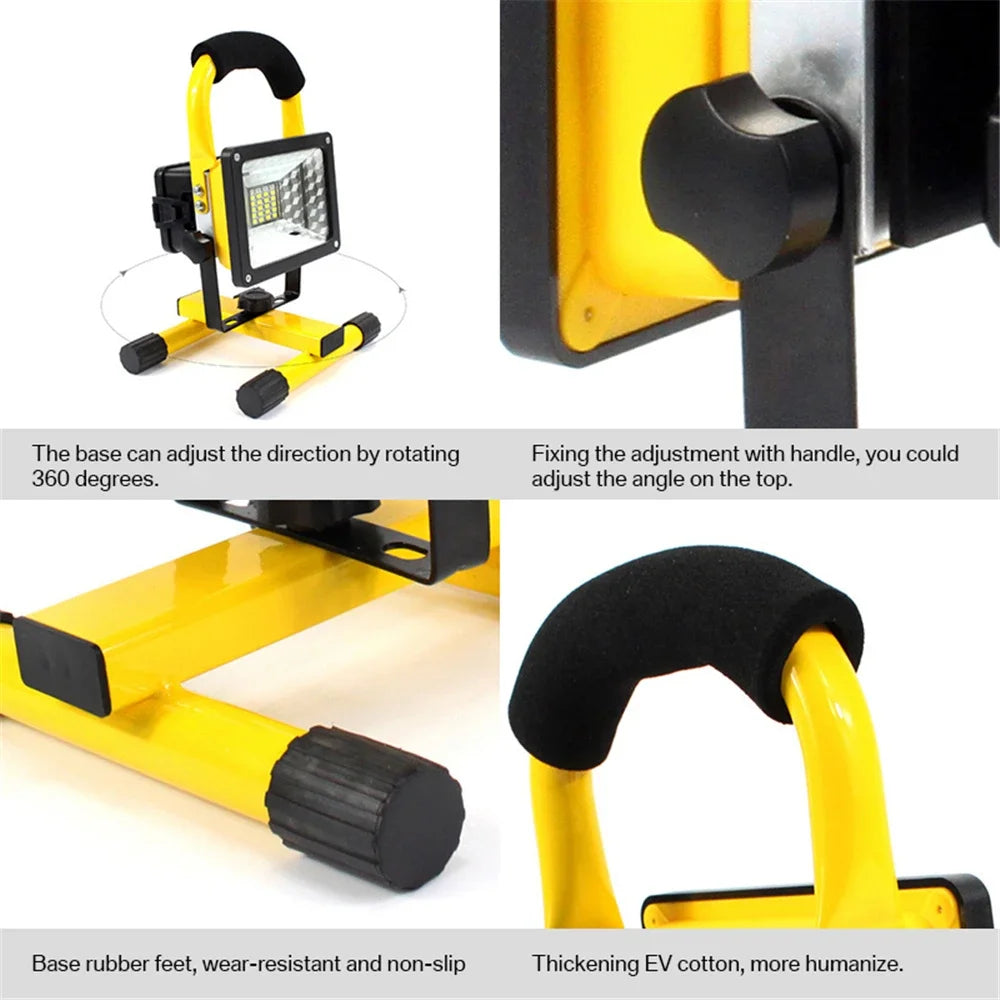30W LED Portable Rechargeable Floodlight Waterproof Spotlight Battery Powered Searchlight Outdoor Work Lamp Camping Lantern Oasis Select