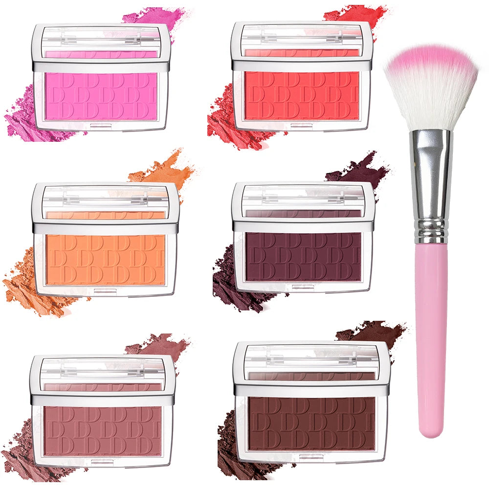 6 Colors Embossed Blush & Brush Natural Color Rendering Lasting-Wear Multi-Purpose Matte Blush Palette Woman Face Makeup Oasis Select