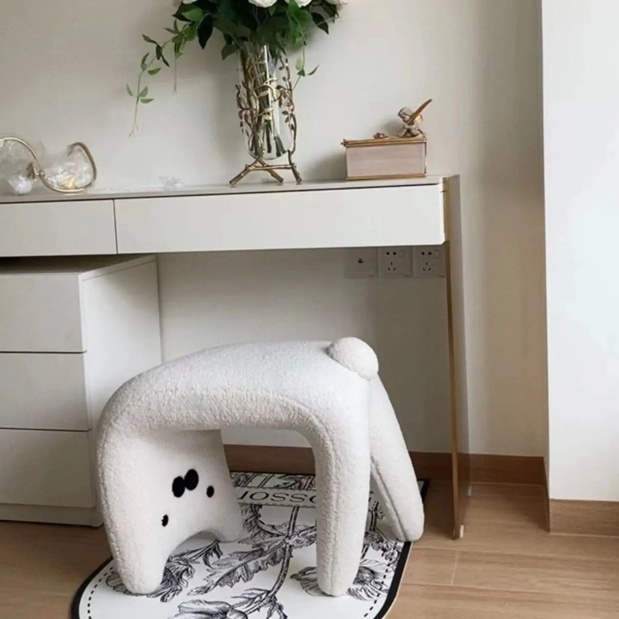Dressing Chair Armless Plush Entryway Chairs Cute Cat Makeup Room Footrest Vanity Stool for Living Room Bedroom Furniture Oasis Select