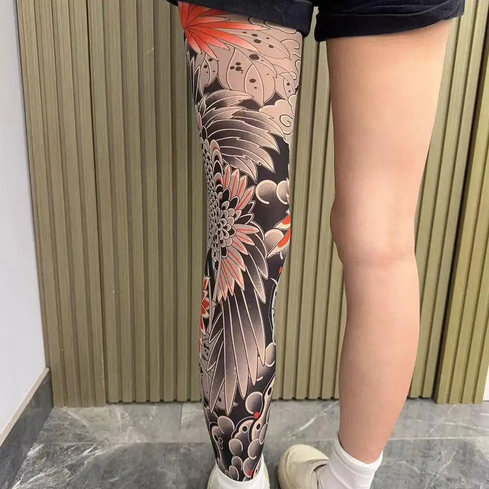 1PCS Tattoo-Inspired Single Leg Fishnet Stockings - Snag Resistant Sheer Tights for Women & Men, Comfortable Fashion Legwear Oasis Select