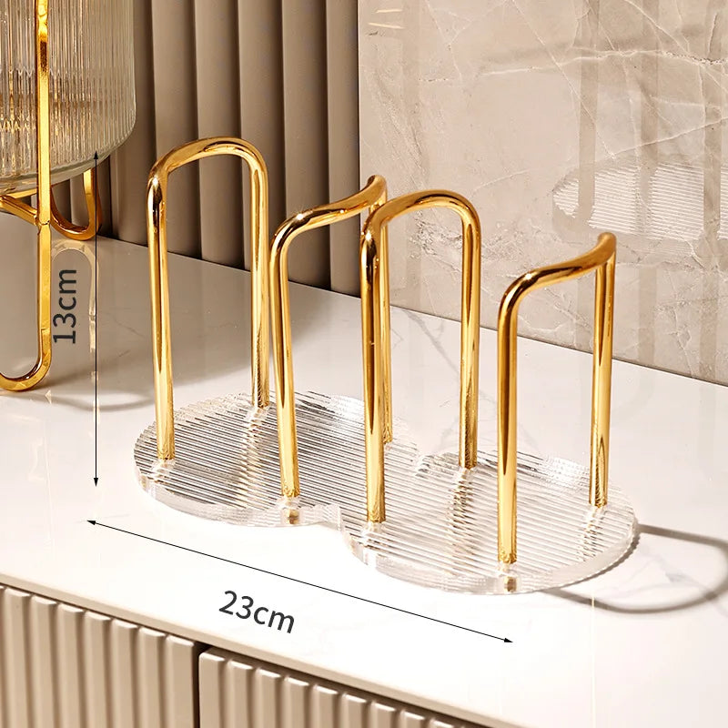 Luxury Disposable Cup Storage Holder Water Tea Cups Dispenser Rack Shelf with Longer Stick Mug Display Stand Home Organizer Oasis Select Gold-Double Cup