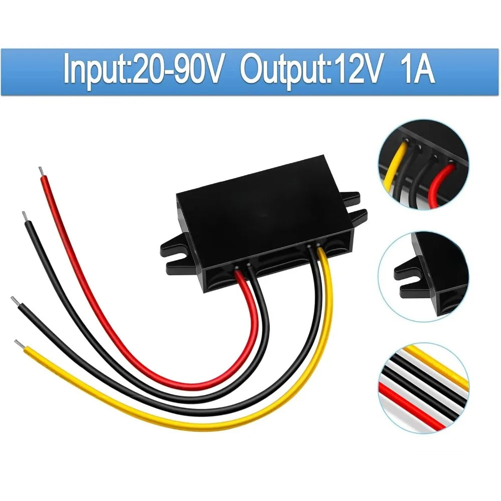 DC To DC Converter Reducer 20-90V To 12V 1A Converter Step Down Buck Voltage Regulator For Golf Cart Car Device LCD Television Oasis Select