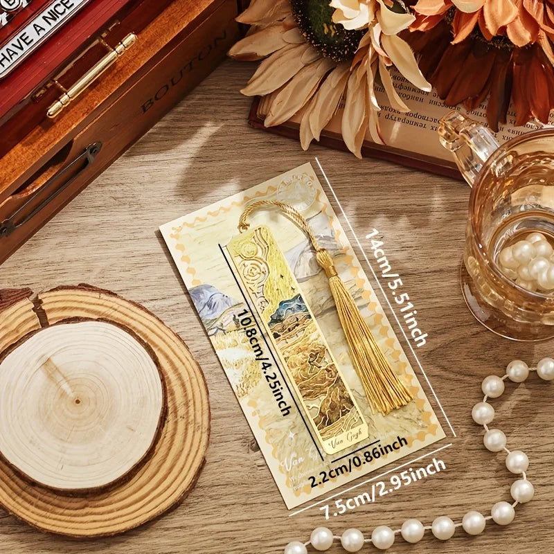 12 pcs Vintage Painting Metal Bookmark Hollow Long Tassel Bookmark Students Reading Tool For Book Lovers Friends Office School Oasis Select