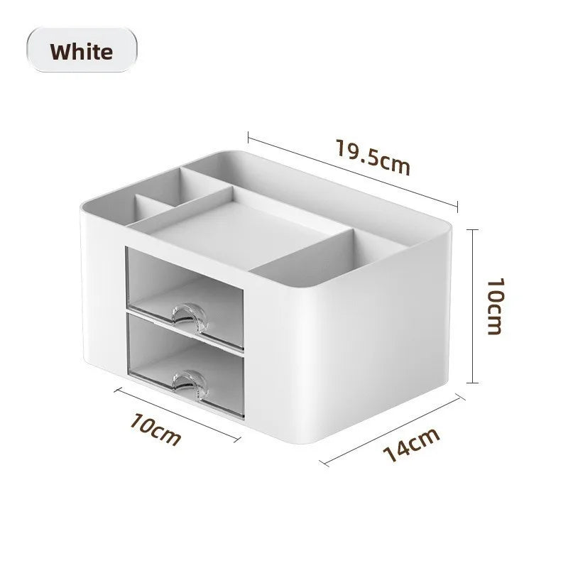 1pcs Multi-Layer Desk Organizer with Drawers Pen & Stationery Storage Box Office Desktop Makeup Organizer with Elevated Stand Oasis Select White 7 grid
