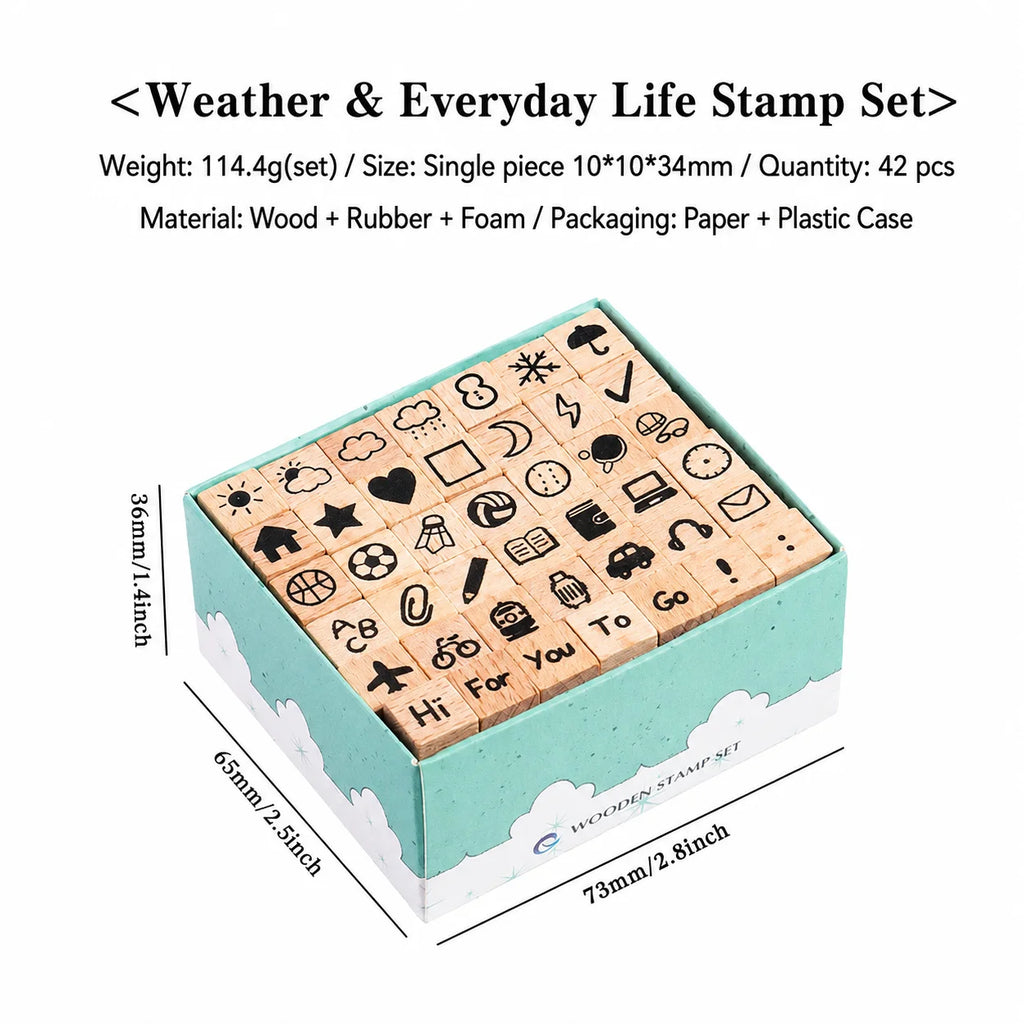42-Piece Beech Wood Stamp Set – Letters, Numbers & Symbols