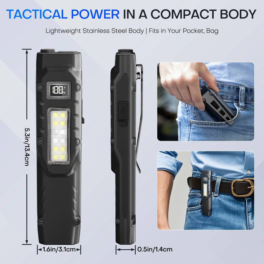 8 Modes EDC Tactical Rechargeable LED Flashlight Dual-Switches Digital Display for Camping Emergency Use Oasis Select