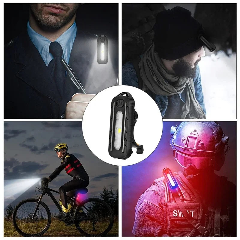 USB Rechargeable LED Red Blue Caution Emergency Police Light with Clip Shoulder Flashing Warning Safety Torch Bike Tail Lamp Oasis Select