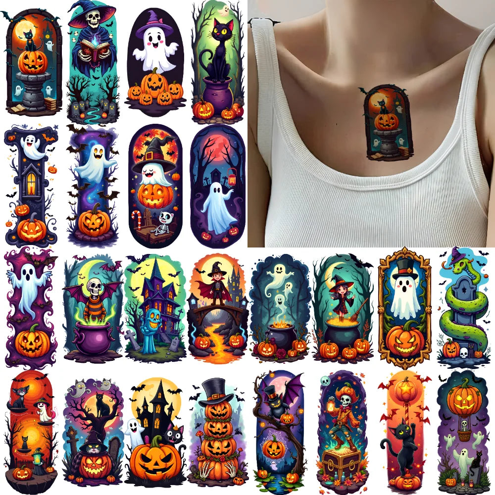 9-Pack Halloween Temporary Tattoos – Bats, Pumpkins & Ghosts