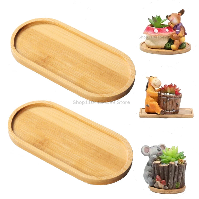 Flower Pot Trays Dish for Plant Vase Bamboo Tray Wooden Bottle Tray Bathroom Shampoo Shower Gel Organizer Jewelry Storage Tray Oasis Select Oval-2pcs