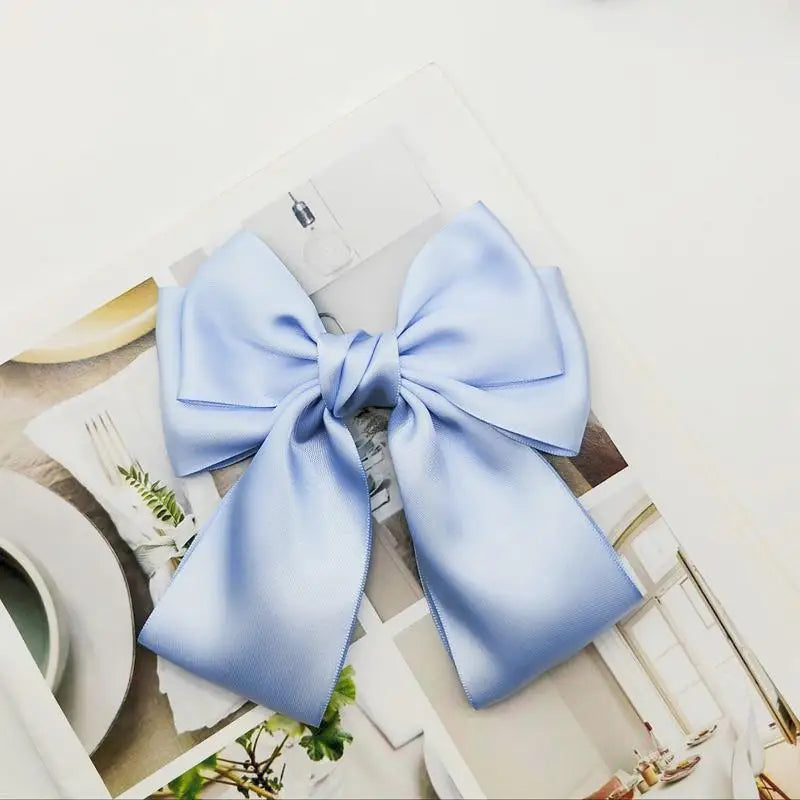 Solid Color Bow Ribbon Hair Clip New Women Bowknot Barrettes Women Ponytail Clip Headband Girls Hair Accessories Gift Oasis Select Blue