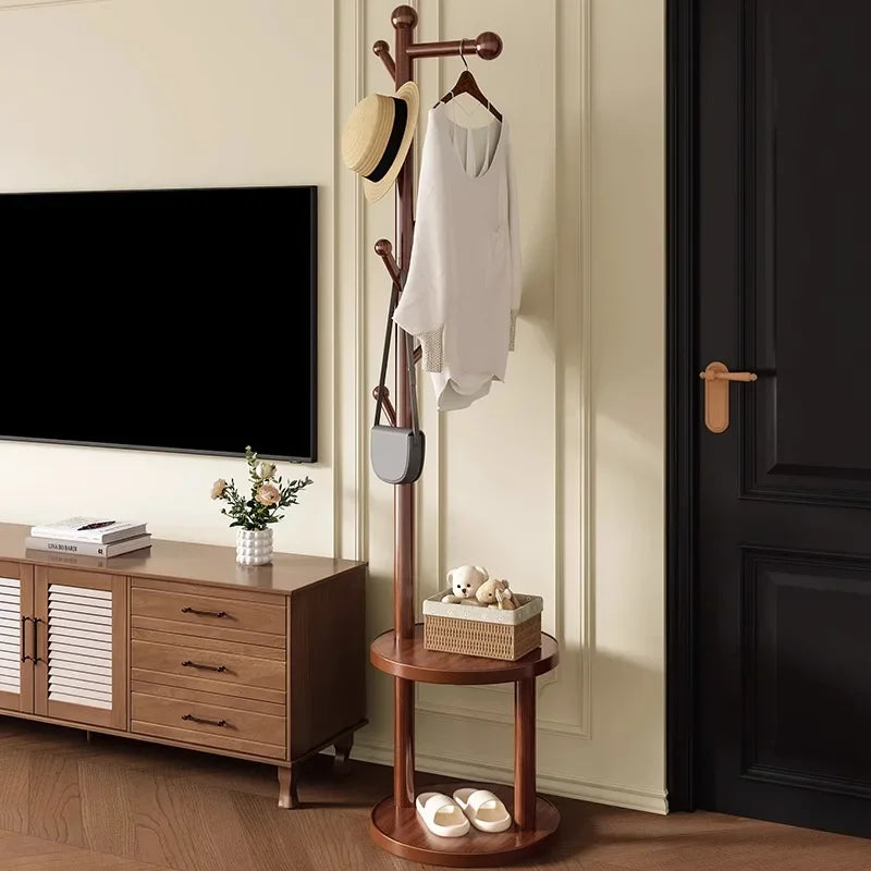 Multi-functional Bedside coat rack living room solid wood hanger double storage home floor hanger bedroom Oasis Select