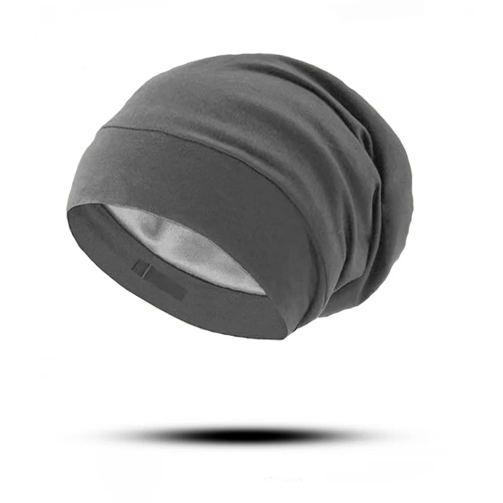 Adjustable double-layer simulated silk hair care cap, satin cap, makeup cap, European and American baotou cap, chemotherapy cap, Oasis Select GRAY