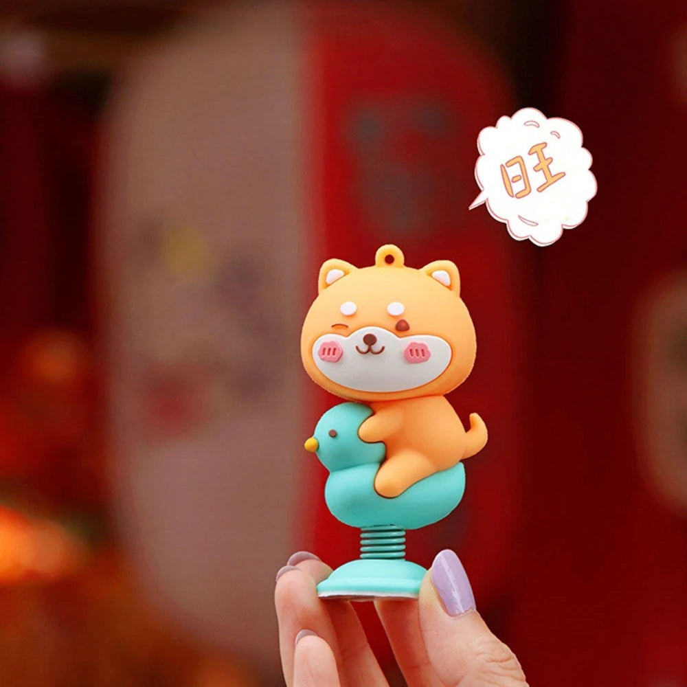 Car Panel Dashboard Decoration Cartoon Animal Shaking Head Spring Toys PVC Car Ornament Doll Auto Interior Accessories Gift Oasis Select puppy