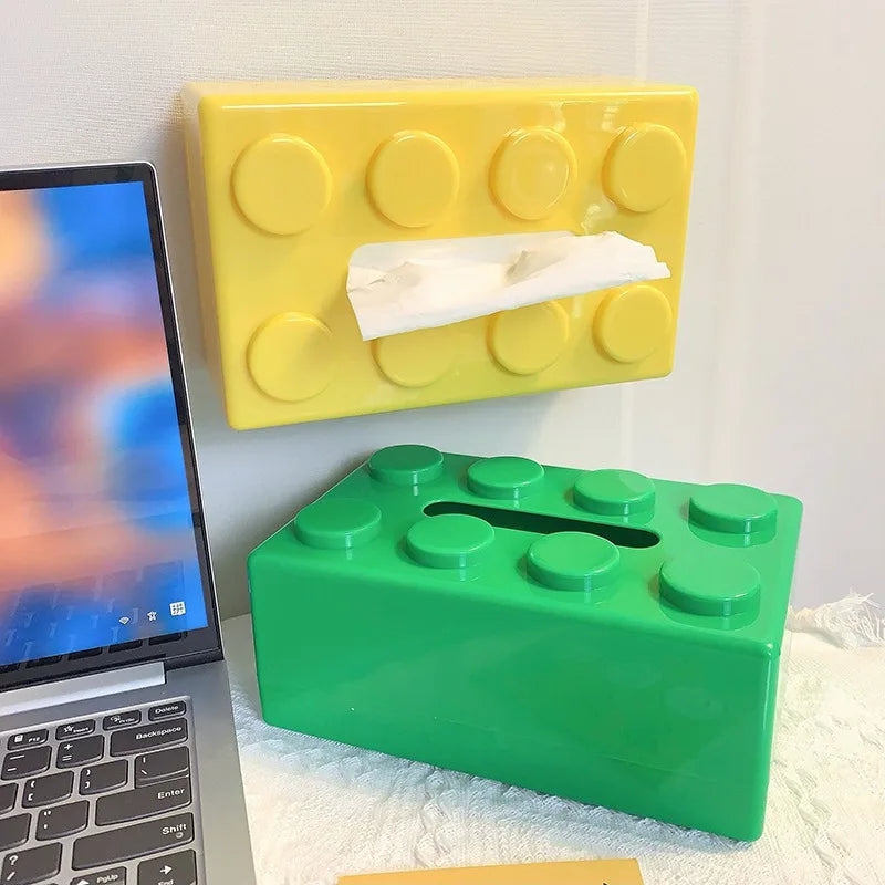 Cartoon Building Block Tissue Box | Fun Plastic Napkin Holder