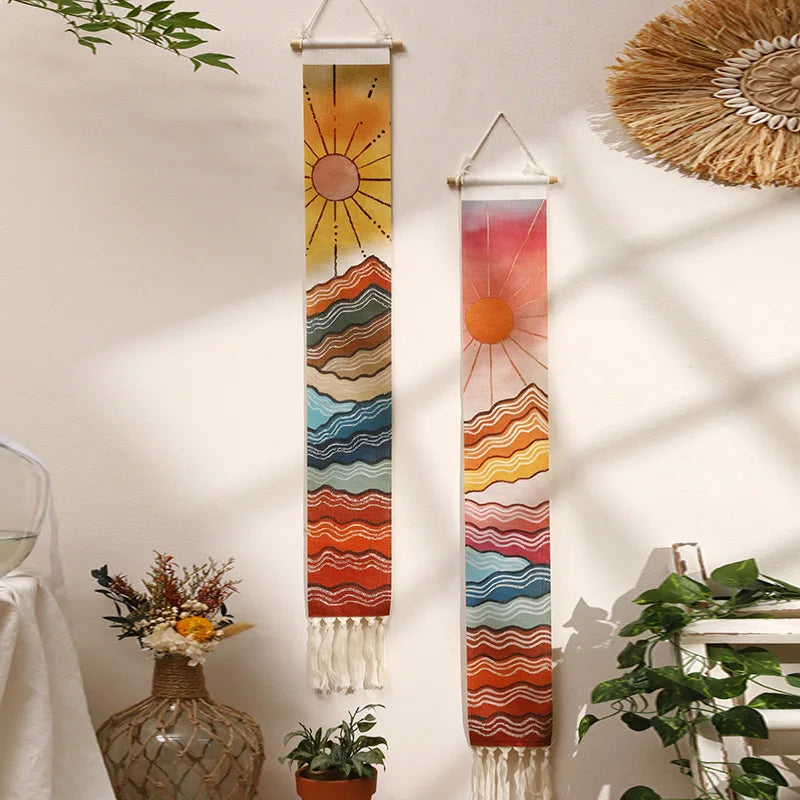 Handwoven Sun and Moon Cactus Tassel Tapestry Simple Studio Bedroom Living Room Background Wall Decoration Wall Decor Oasis Select