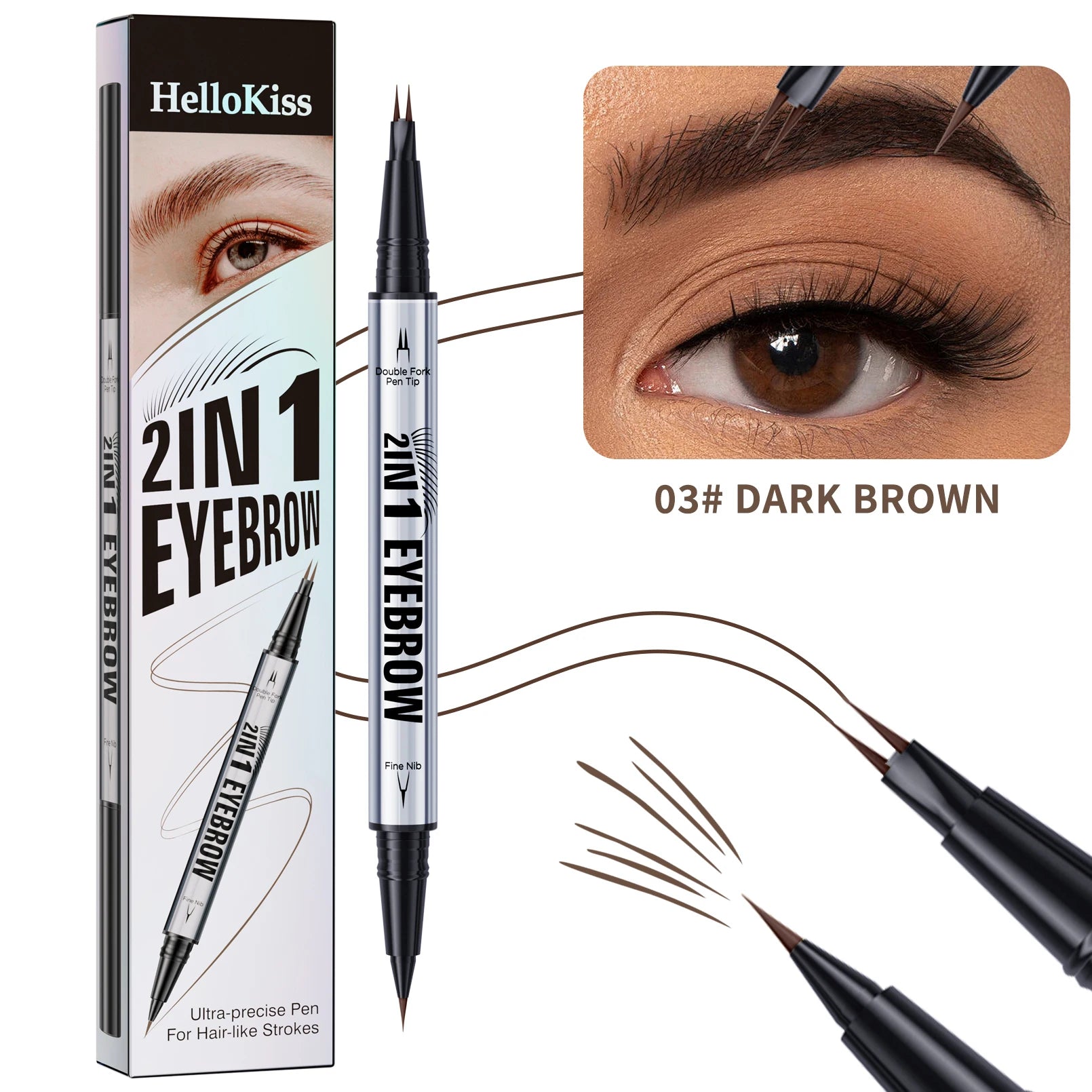 Hello Kiss 2-in-1 Waterproof Eyebrow Pencil – Double-Ended Brow
