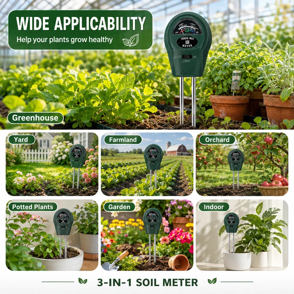 3-in-1 Soil Tester PH Moisture Light Meter Plant Water Sensor Gardening Tool for Indoor Outdoor Garden Farm Flowers Battery Free Oasis Select