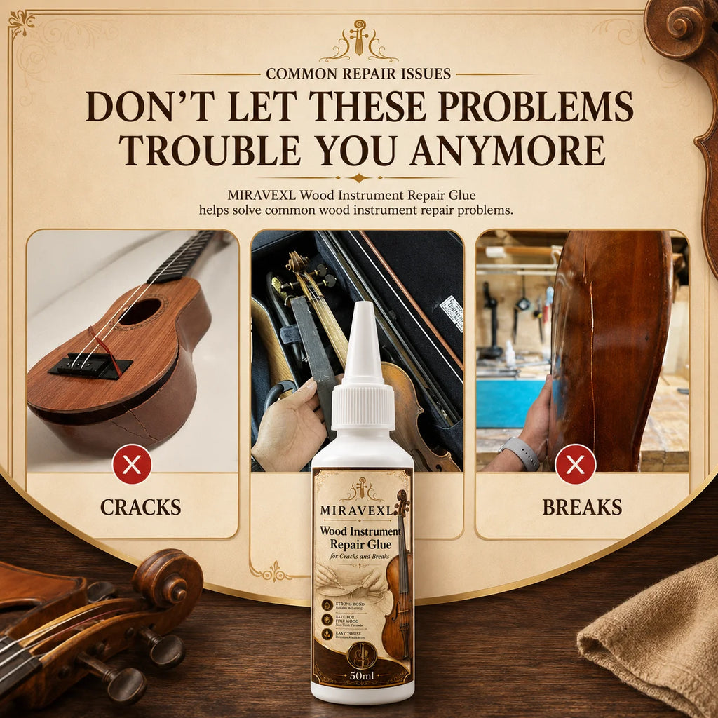 Wood Instrument Repair Glue 50ml Set Flat Brush Detail Brush for Guitar Violin Cello BridgeNeck Crack Fix Adhesive Kit Pack Pro Oasis Select