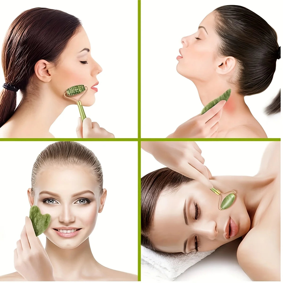 A Set of Jade Massage Tools with Double Headed Rollers To Promote The Absorption of Skincare Products and Unblock Meridians Oasis Select