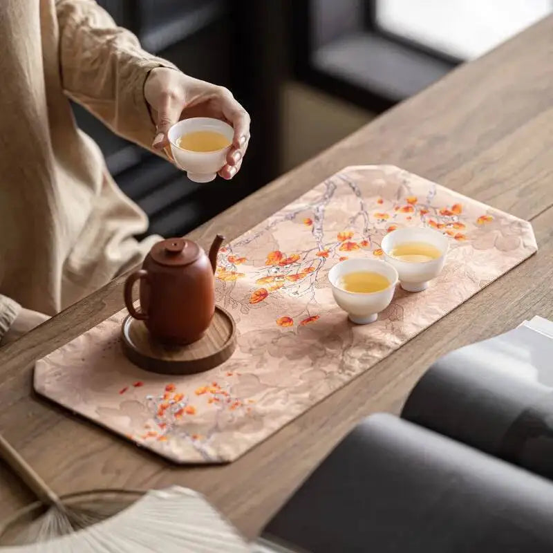 Chinese Zen Style Small Tea Table Mat Heat Insulation Waterproof Cloth Mat Chinese Style Silk Fabric Double-sided Dry Oasis Select